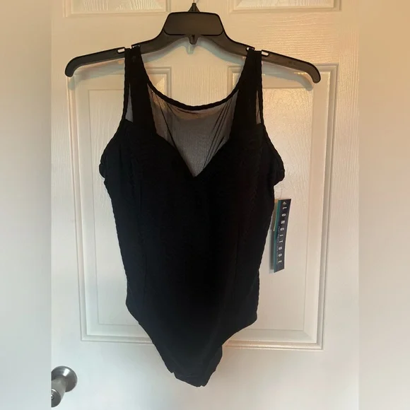 Longitude Half Moon Mesh Torso Tummy Control Swimsuit Size 10 Black NWT - Picture 3 of 7